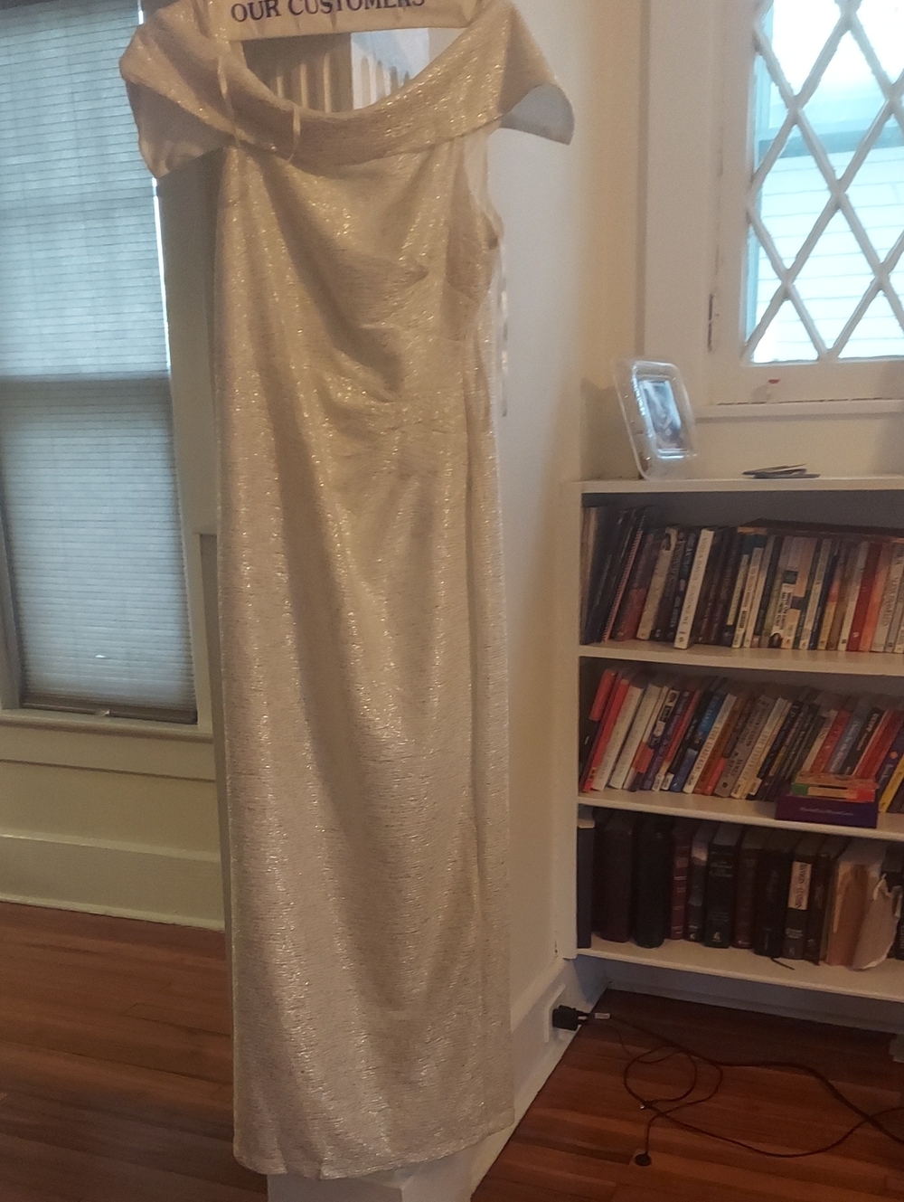 MARINA Metallic Cream Strapless Evening Gown